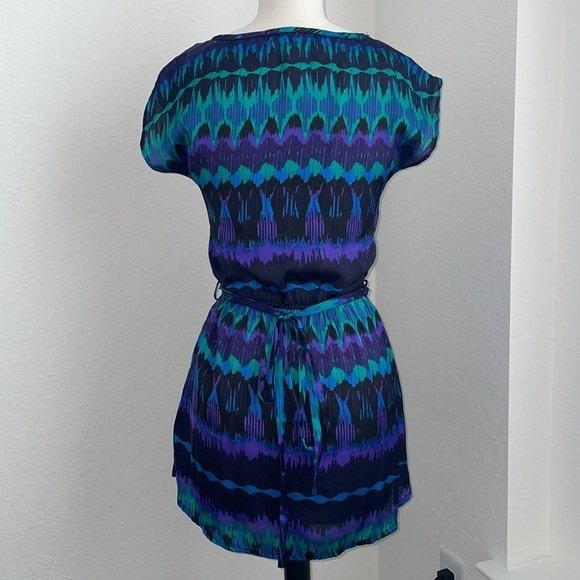 014: FOREVER 21 polyester mini dress blue purple cinched waist w/ ties in small - Picture 6 of 11
